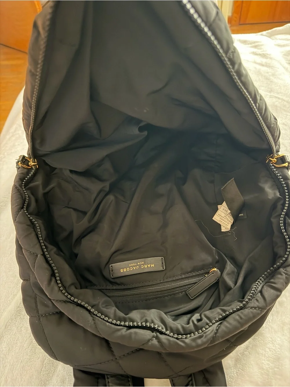 Marc Jacobs Black Quilted Nylon Backpack with Gold Plaque - Picture 6 of 7
